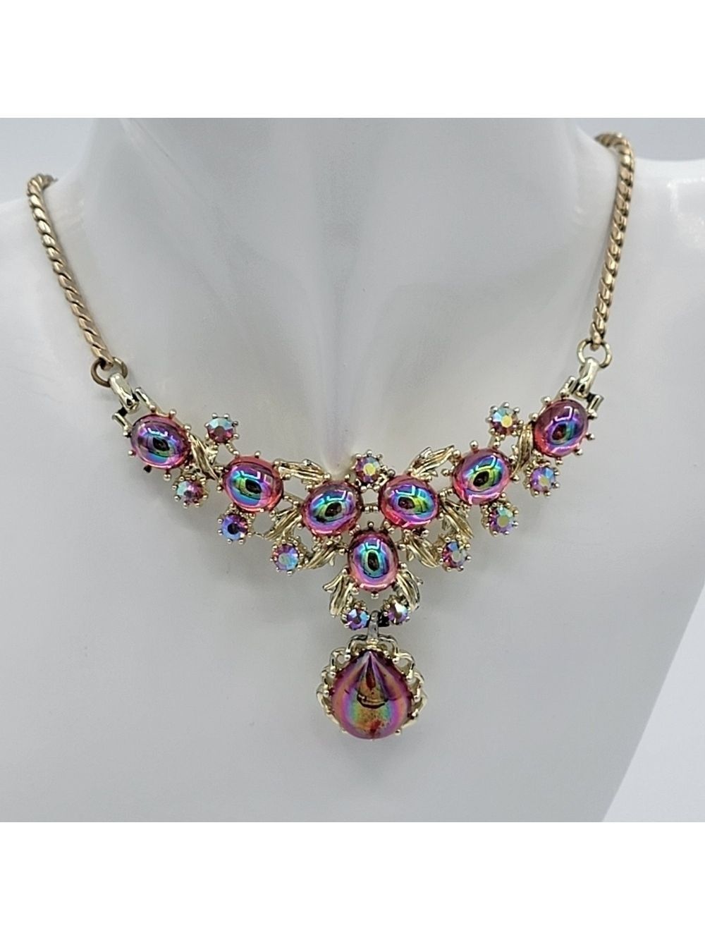 Vintage Necklace Pink Cabachons #2290